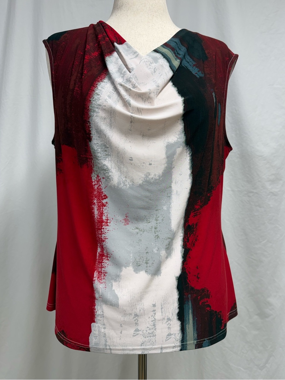 Donna Karan Abstract Print Draped Cowl Neck Sleeveless Top